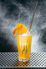 Protein shake on black background