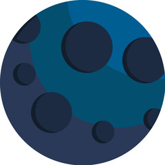 Dark lifeless moon in craters on surface icon. Astronomical observations of space objects. Extraterrestrial travel and deep space exploration. Simple flat vector symbol isolated on white background