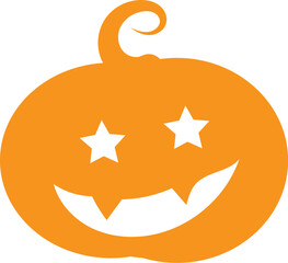 Festive smiling pumpkin flat icon. Holiday festive badge sticker. Decorative smiling pumpkin element for scrap booking, greeting card, party invitation. Color vector isolated on white background