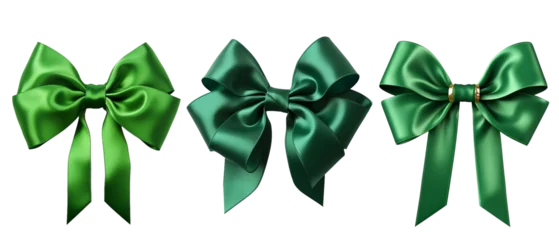 Poster Set Realistic shiny green bow and satin ribbon isolated on transparent background. Green ribbon gift bows. Concept for invitation, banners, gift cards. Template for brochure or postcard.  © vita555