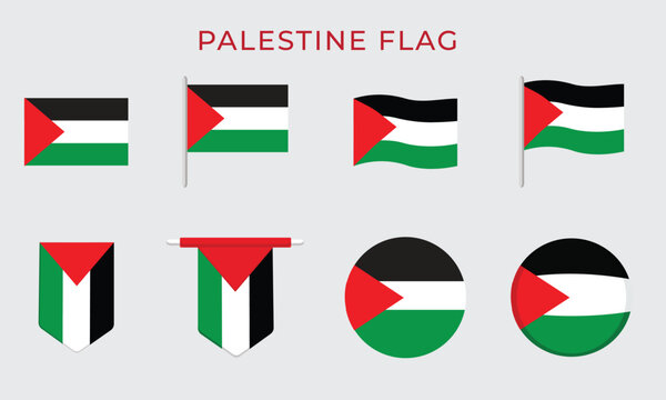  Palestine flags vector.  Palestine flag icon set. Palestine flag png. set of Palestine flags isolated on white background&mdash;national flag of Palestine.