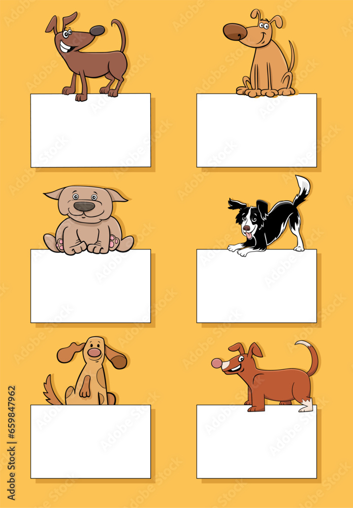 Wall mural cartoon dogs and puppies with cards design set