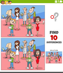 differences game with cartoon people with smart phones