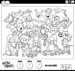 counting cartoon children and toys educational activity coloring page