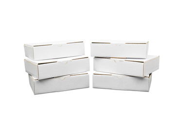 Set of White box tall shape product packaging in side view and front view isolated on white background