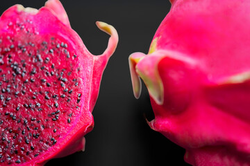 Top view of dragon fruit - tropical fruit on a black background