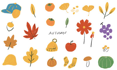 Warm hand-drawn autumn illustration set - obrazy, fototapety, plakaty