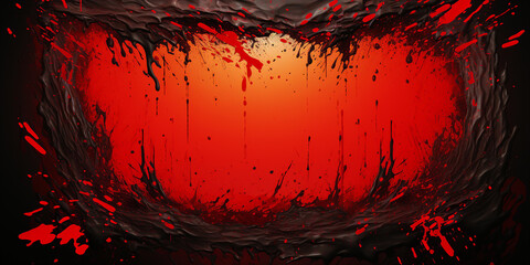 Black and red paint splatter and rough brush strokes frame the border backdrop texture