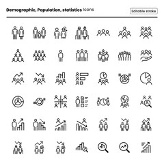 Demographic, Population and Statistics Icon Set - obrazy, fototapety, plakaty