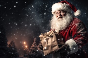 Happy Santa Claus handing out presents