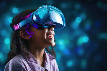 Child's Wonder: Minimalist VR Glasses and Neon Holograms