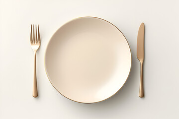 beige plate with fork and knife