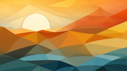 beautiful landscape sunset over the mountains, skyline colorful poster on beautiful triangular texture background
