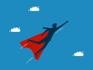Businessman hero flies in the sky. Vector illustration