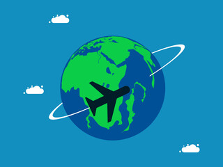 Traveling. Airplanes fly around the world. Vector illustration