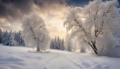 Snow-Covered Trees in a Beautiful Winter Landscape