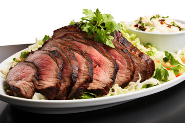 Plate of meat with side of coleslaw. Perfect for barbecue parties and summer gatherings.