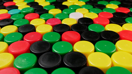 lots of plastic bottle caps. Environmental issues