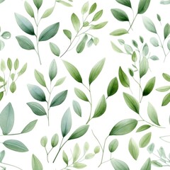 Fototapeta na wymiar Seamless pattern of watercolor leaves on white background