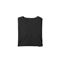 Black t-shirt mockup photo, blank vneck tshirt beautifully folded for presentation design, prints, patterns. Black folded v neck shirt