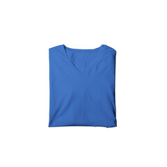 Blue t-shirt mockup photo, blank vneck tshirt beautifully folded for presentation design, prints, patterns. Blue folded v neck shirt