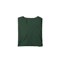 Forest green t-shirt mockup photo, blank vneck tshirt beautifully folded for presentation design, prints, patterns. Frorest green folded v neck shirt