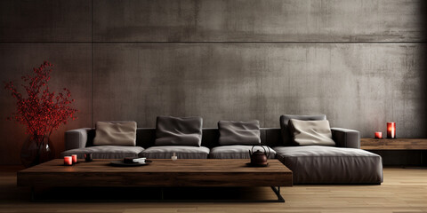 Modern dark home interior background, 3d render