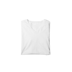 White t-shirt mockup photo, blank vneck tshirt beautifully folded for presentation design, prints, patterns. White folded v neck shirt