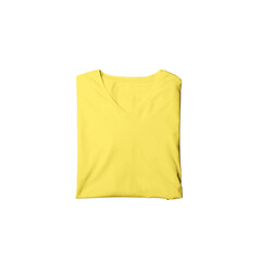 Yellow t-shirt mockup photo, blank vneck tshirt beautifully folded for presentation design, prints, patterns. Yellow folded v neck shirt