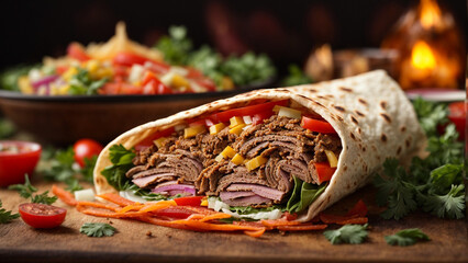 delicious photo of turkish doner kebab with mouthwatering meat and vegetables 3