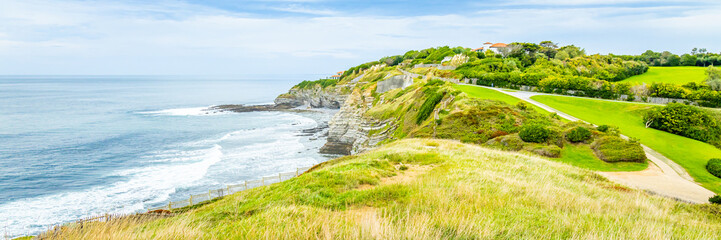 Panorama of the cliffs and the hill of Sainte-Barbe in Saint-Jean-de-Luz, France