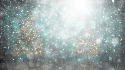 Obraz premium snow snowfall abstract christmas white background, christmas tree decoration, copy space, white blizzard blurred background decoration new year in winter