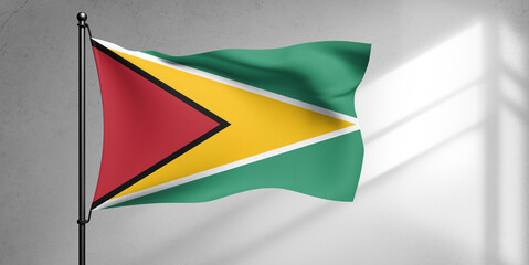 Guyana national flag cloth fabric waving on beautiful sky Background.