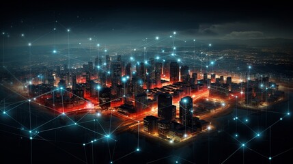 Città interconnessa, dispositivi IoT e 5g che rendono la città tecnologica, la città del futuro - obrazy, fototapety, plakaty