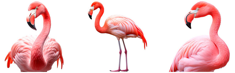 Fototapeta premium Set of flamingo, isolated on transparent background