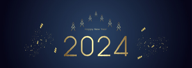 gold 2024 number with ribbons on dark gradient blue background