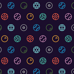 Wallpaper pattern of sport balls collection basketball tennis bowling volley-ball football soccer billiards baseball golf