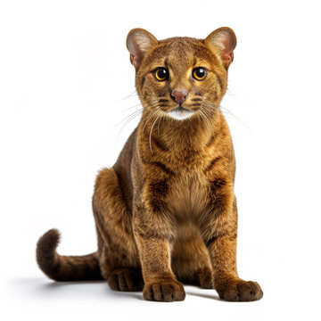 Image of jaguarundi on white background. Wildlife Animals. Illustration, Generative AI.
