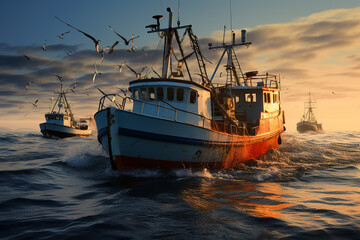 Some fishing boats in an ocean