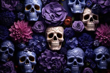 Day of Dead, Dia de los Muertos, Mexican Holiday, Skull Face with Flowers, Beautiful Traditional Art