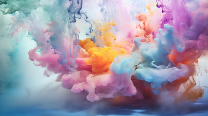 multicolored clouds of paint wet watercolor, abstract background spectrum mixing colors creativity idea concept