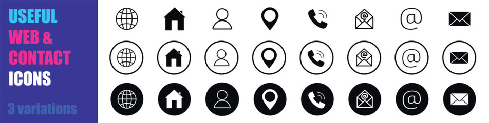 Web and Contact us icons vector set. Communication icons.