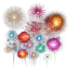 Colorful fireworks isolated on transparent white background