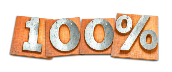 3d 100% percent letterpress wood block calligraphy lettering on png isolated transparent background