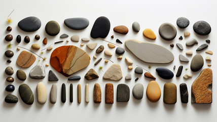 collection of smooth sea pebbles isolated on the background