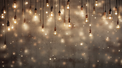 a lot of burning bulbs and glowing lights, an abstract festive banner background, a podium for a new product