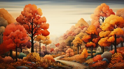 Multicolored autumn trees