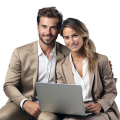 a man and a woman business people use a laptop computer in the office team partners and work colleagues