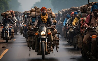Crazy traffic on India's roads - obrazy, fototapety, plakaty