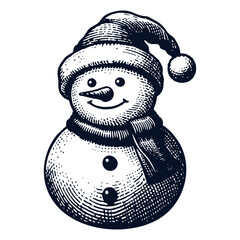 cute snowman wearing a Santa Claus hat Christmas sketch - obrazy, fototapety, plakaty